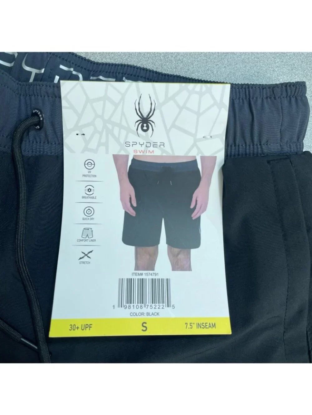 NWT Spyder Men's S Swim Shorts Black With UV Protection Quick Dry & Comfort